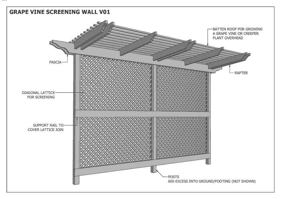 Solo planos de construcción - PARED DE CELOSÍA DE VID DE UVA - PARED DE PROTECCIÓN DE PRIVACIDAD EXTERIOR Foto 1 de 4