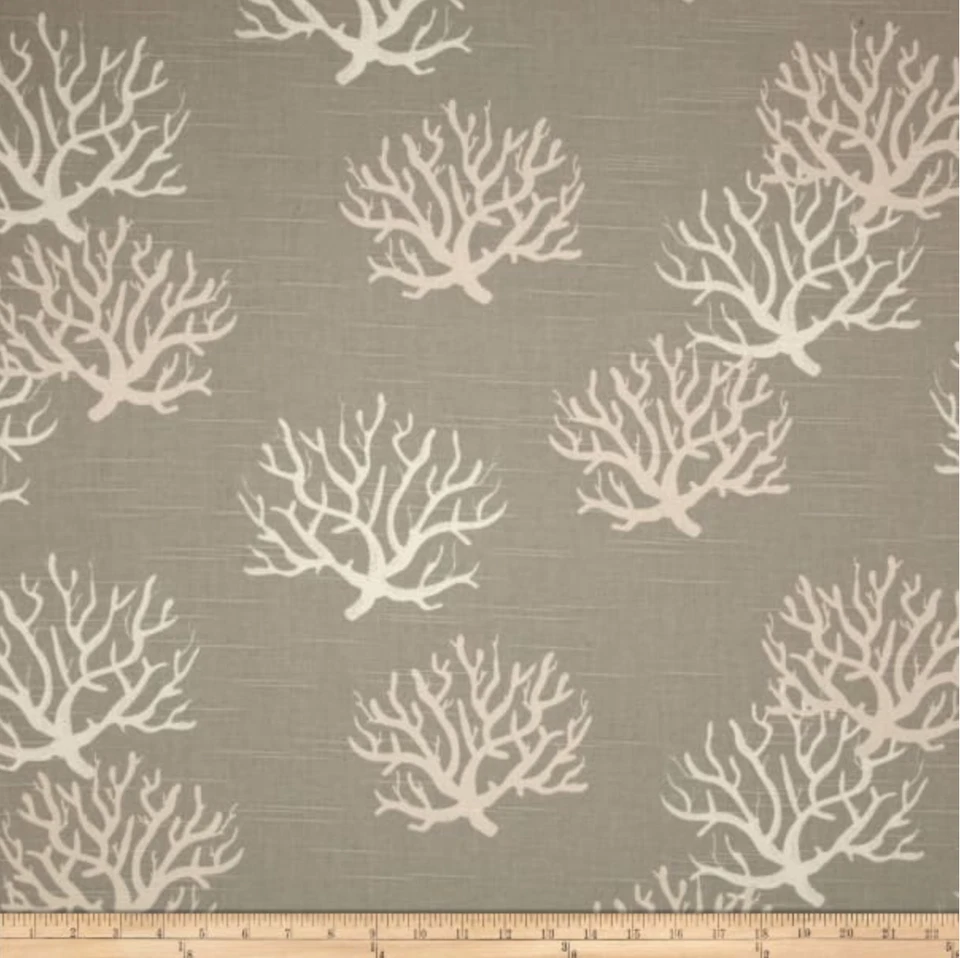 Premier Prints Isadella Coastal Coral Slub Grey Natural Fabric 54" Wide x 2 Yds - Image 1 of 1
