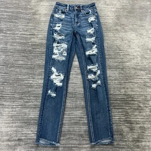 American Eagle Jeans Size 000 Womens Mom Straight Jean Blue Denim - Picture 1 of 11