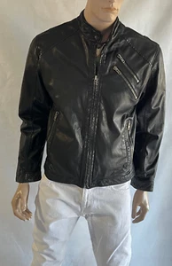 DANIER MENS leather BLACK MOTO RACER biker jacket EUC L rocker zips - Picture 1 of 13