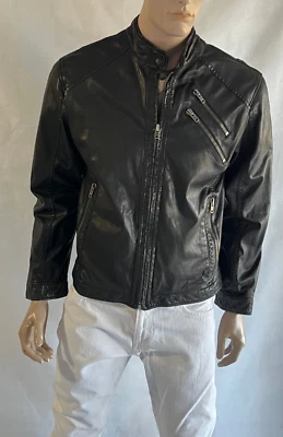 DANIER MENS  leather BLACK MOTO RACER  biker jacket EUC L rocker zips - Image 1 of 4