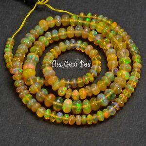 Fine Natural Yellow Ethiopian Opal Smooth Rondelle Beads 16 inch strand