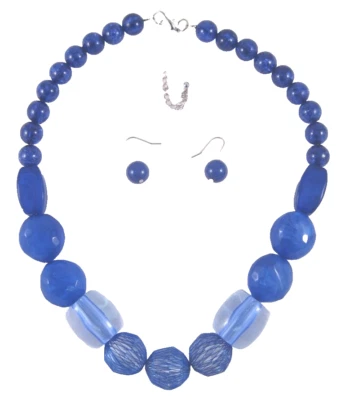 美丽全新厚蓝色珠饰项链和耳环套装 #N2304 — 第 1/3 张图片