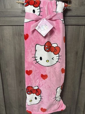 Новый Hello Kitty мигающие сердца розовый плюшевый 60 «x 70» плед на вешалке - Изображение 1 из 4