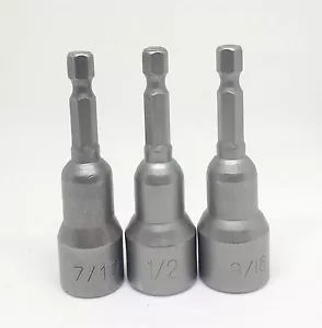 3 Pc 2.5" Magnetic 7/16" 1/2" 9/16 Nut Driver Set Quick Rapid Release Hex Shank - Picture 1 of 2