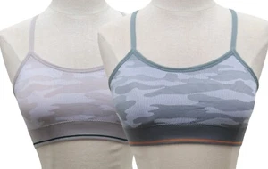 2-Pack Women's Sports Bras MEDIUM Camo V-Back Straps Gray & Dark Gray - Picture 1 of 7