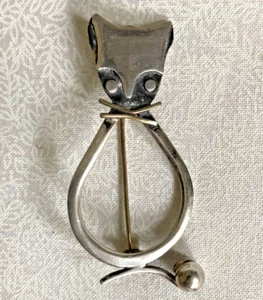Vintage Sterling Silver Cat / Kitty Pin Brooch ~ Stamped Taxco 925 EAC Mexico - Picture 1 of 8