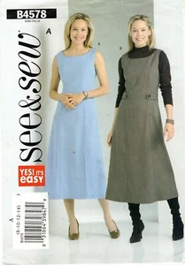 Butterick See & Sew B4578 Sleeveless Dress or Jumper w Buttoned Tabs Sz 8-14 UC - Picture 1 of 4