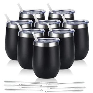 8 Pack 12Oz Stainless Steel Wine Tumblers, Insulated Wine Tumbler, Double Wal... - Picture 1 of 7