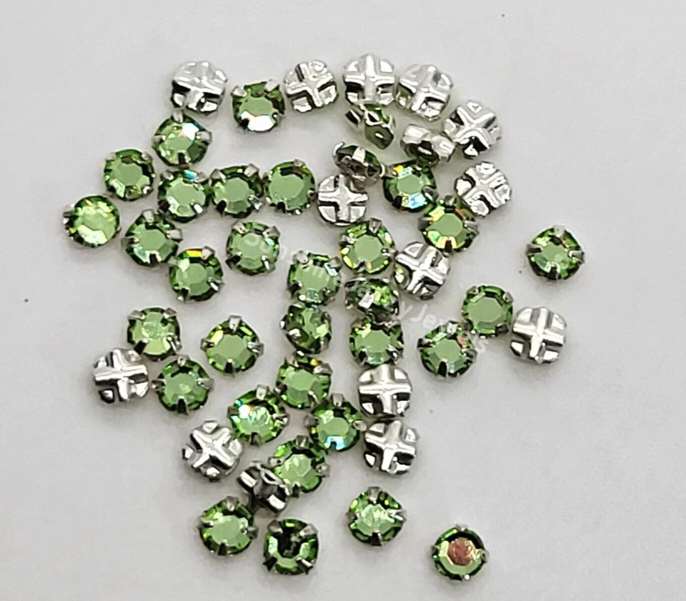 24pc Swarovski Crystal Peridot 3mm (ss12) Rose Montees Beads; Silver Plated - Image 1 of 1