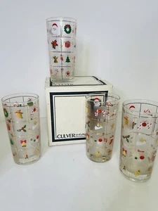 Vintage Culver Holiday Christmas Potpourri Highball 12oz Glasses 24k Set 4 NIB - Picture 1 of 8