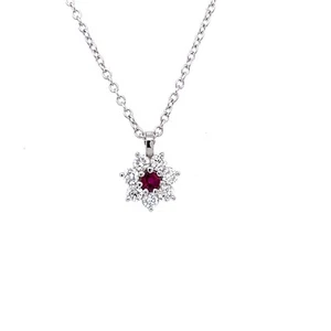 Diamond and Ruby Pendant/Neclace. 18K White Gold. 18” long. - Picture 1 of 4