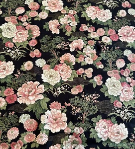 Vtg Cranston Cotton Floral Fabric Zinnias Peonies Daisies Camelias Ivy 44”xL4Yds - Picture 1 of 11