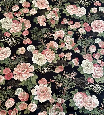 Vtg Cranston Cotton Floral Fabric Zinnias Peonies Daisies Camelias Ivy 44”xL4Yds - Image 1 of 4