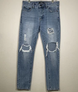 Forever 21 Men Blue Denim Straight Leg Medium Wash Distressed Jeans Men Size 32 - Picture 1 of 9