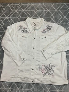 Quaker Factory Button Up Embroidered Shirt Womens 3XL Oversized White Overshirt - Picture 1 of 10
