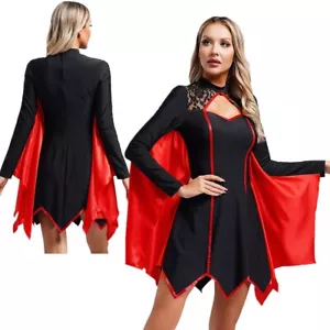 Damen Hexe Cosplay Gothic Teufel Kostüm Unregelmäßiges Trimmen Halloween Sexy - Bild 1 von 22