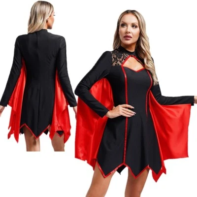 MARKENLOS Damen Vampir Kleid Nachtclub Teufel Kostüm Renaissance Halloween Mock Neck Rave