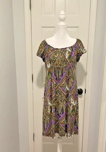 AGB Dress Size 14 Multi-Color/Design Knee Length Peasant Fit & Flar Short Sleeve - Picture 1 of 15