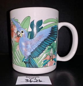 Blue Parrot Macaw Botanical Ceramic Floral Tropical Coffee Mug - Picture 1 of 6