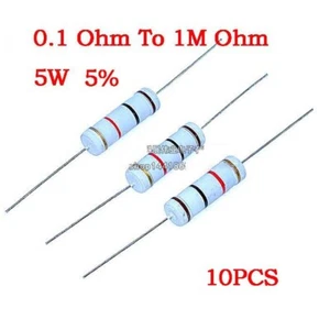 10PCS 5W Carbon Film 5% Resistors Full Range Available 0.1 Ohm To 1M Ohm - Picture 1 of 5