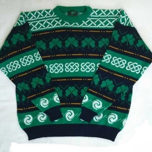 Emerald Isle Crewneck Knit Sweater Celtic Shamrock St Patrick Made in Ireland XL - Picture 1 of 4