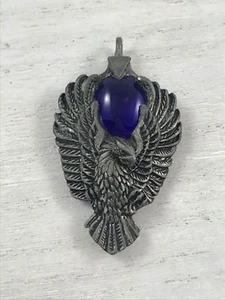 Signierter Zinn American Eagle Anhänger mit Kobalt Edelstein ~ Wheeler 95 - Bild 1 von 7