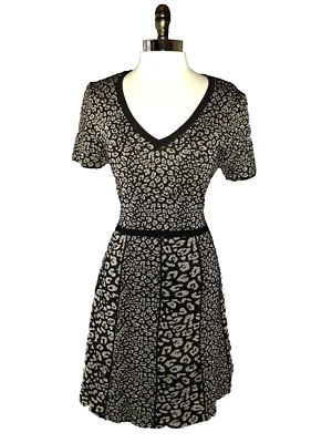 NEW DONNA RICCO Size XL Sweater Dress Black Gold Sparkle Leopard Animal Print - Image 1 of 4