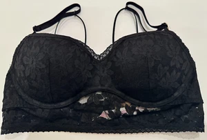 Victoria's Secret Pink Lace Bralette Push-Up Size XS Black Color NEW - Picture 1 of 4