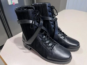 ALEXANDRE BIRMAN Women's "Clarita" Black Leather Quilted Zip Ankle Boots Size 38 - Picture 1 of 5