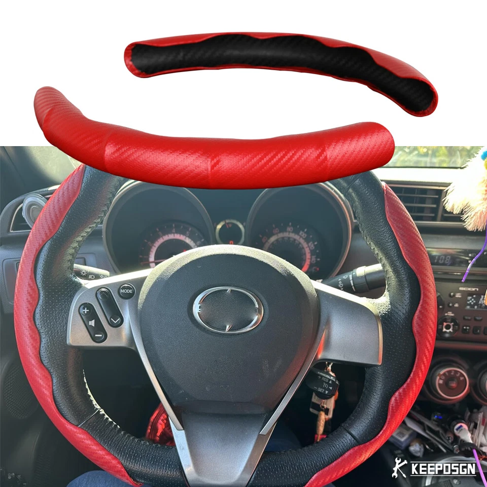 Protector de cubierta de volante antideslizante PU fibra de carbono rojo 15" para Scion tC FRS Foto 1 de 4