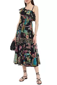 Nuevo con etiquetas Rojo Valentino Un Hombro Algodón/Seda Georgette Midi Vestido 6/8 EE. UU. 44EU - Imagen 1 de 15