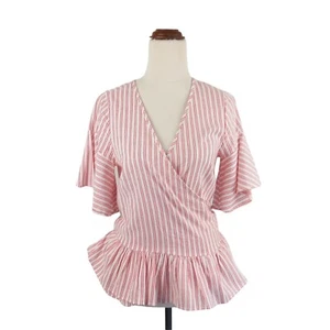 Seed Heritage Top Womens Size 6 Red White Candy Stripe Peplum Tie Waist Wrap - Picture 1 of 9