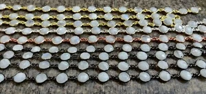 Catena connettore lunetta sfaccettata forma moneta rotonda pietra di luna arcobaleno bianco naturale - Foto 1 di 6