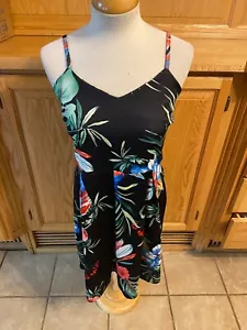Women's Tropical Print Spaghetti Strap Dress A-Line V-Neck Small Casual - Picture 1 of 9