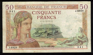French 50 FRANCS CERES 1937 banknote paper money - Picture 1 of 2