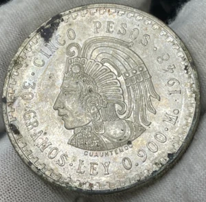 1948 Mexico 5 Pesos Silver Coin Excellent Condition High Value - Picture 1 of 6