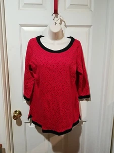 Kim Rogers rot und schwarz gepunktetes Top mit schwarzem Rand Größe Medium - Bild 1 von 9