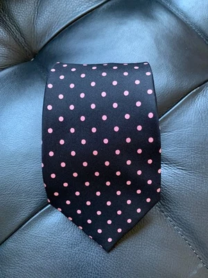 Ralph Lauren Purple Label Silk Tie Necktie Black w/Pink Dots 3.5"x59.5" Italy - Image 1 of 4