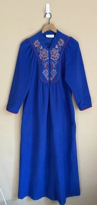 Vanity Fair винтажный халат бархат синий вышитый 80-х 90-х женщин размер маленький - Изображение 1 из 4