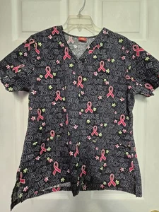 Dickies Scrub Top size M-Black/Pink CA Ribbon Love/Care/Hope-Chest 22"/L 26" - Picture 1 of 4