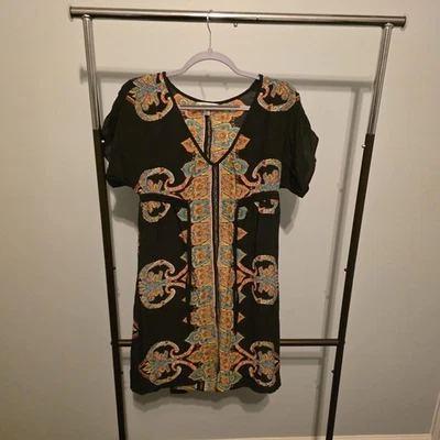 Vestido Beth Bowley - Talla 2 - Negro Paisley con Corbatas - 100% Seda Foto 1 de 4