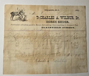 Olneyville Ri 1876 Charles Wilbur Horse Shoer Illustrated Blacksmith Billhead  - Bild 1 von 3