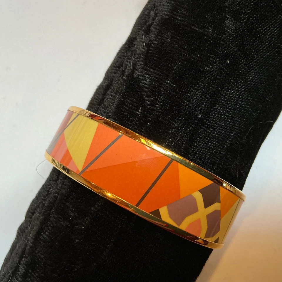 Brazalete ancho HERMES esmalte PM 65 borde dorado, naranja Foto 1 de 4