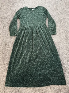 Vintage LL Bean Dress Womens Large Maxi Green Floral Velvet Grandma 90s - Picture 1 of 7