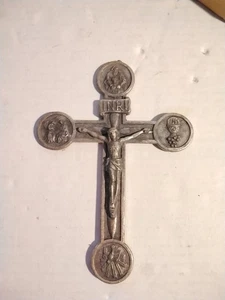 VINTAGE VATICAN HOLY SPIRIT ARMS OF DOVE LARGE CROSS SILVER TONE/PEWTER? - Foto 1 di 8