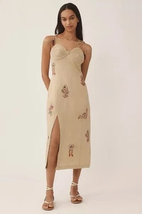 Anthropologie Farm Rio besticktes Leinenmischung Kleid (Größe L) - Neu mit Etikett - Bild 1 von 4