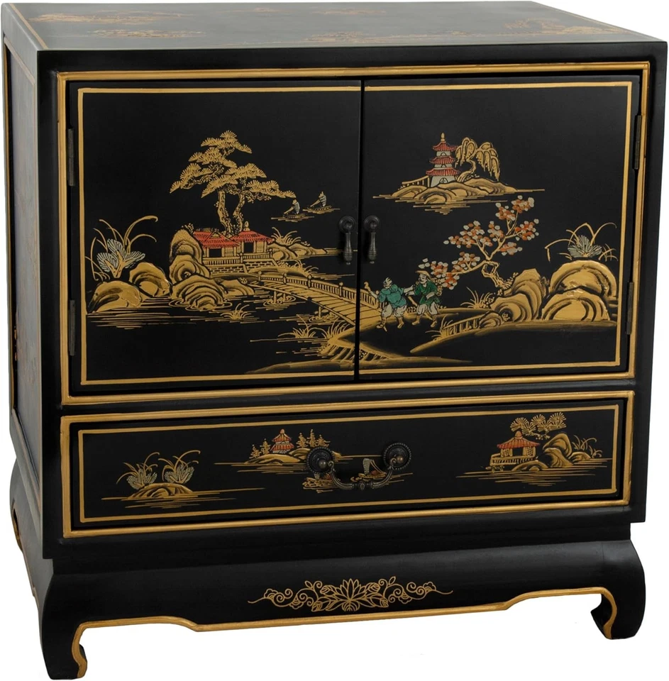 Mesa auxiliar de laca artesanal Red Lantern negra pintada a mano china Foto 1 de 1