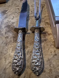 Frank M Whiting Sterling Silver Handle & Stainless Meat Carving Knife & Fork NOS - Picture 1 of 5