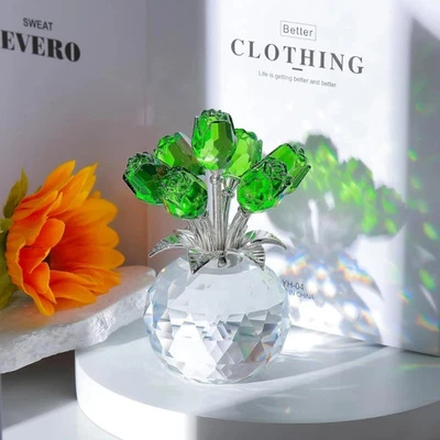 水晶红玫瑰花束带圆形花瓶雕像女士礼物玻璃花束 — 第 1/4 张图片